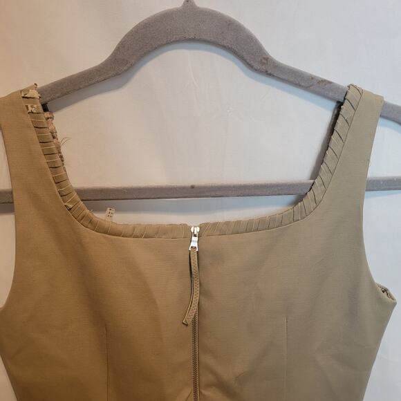 Tahari Light Tan Square Neck Faux Leather Neck Gisella Sheath Mini Dress Size 4 - Picture 7 of 11